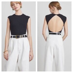 Megan Textured Open Back Black Bodysuit Who What Wear - NWT - Medium